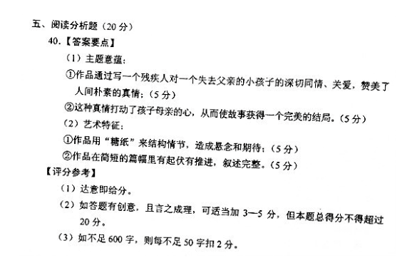 2012年10月全國(guó)自考《中國(guó)當(dāng)代文學(xué)作品選》答案（三）